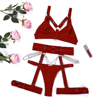 Women Sexy Locomotive Metal Chain Underwear Set - image 11