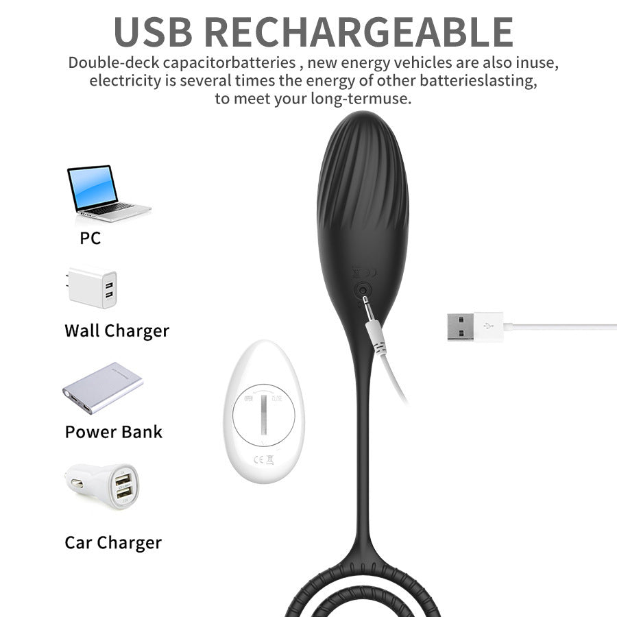 Rechargeable Silicone Butt Plug with Dual Rings & 10 Vibrations - image 3