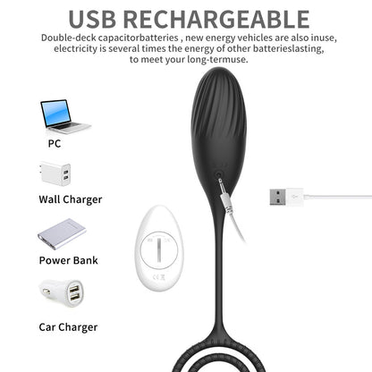 Rechargeable Silicone Butt Plug with Dual Rings & 10 Vibrations - image 3