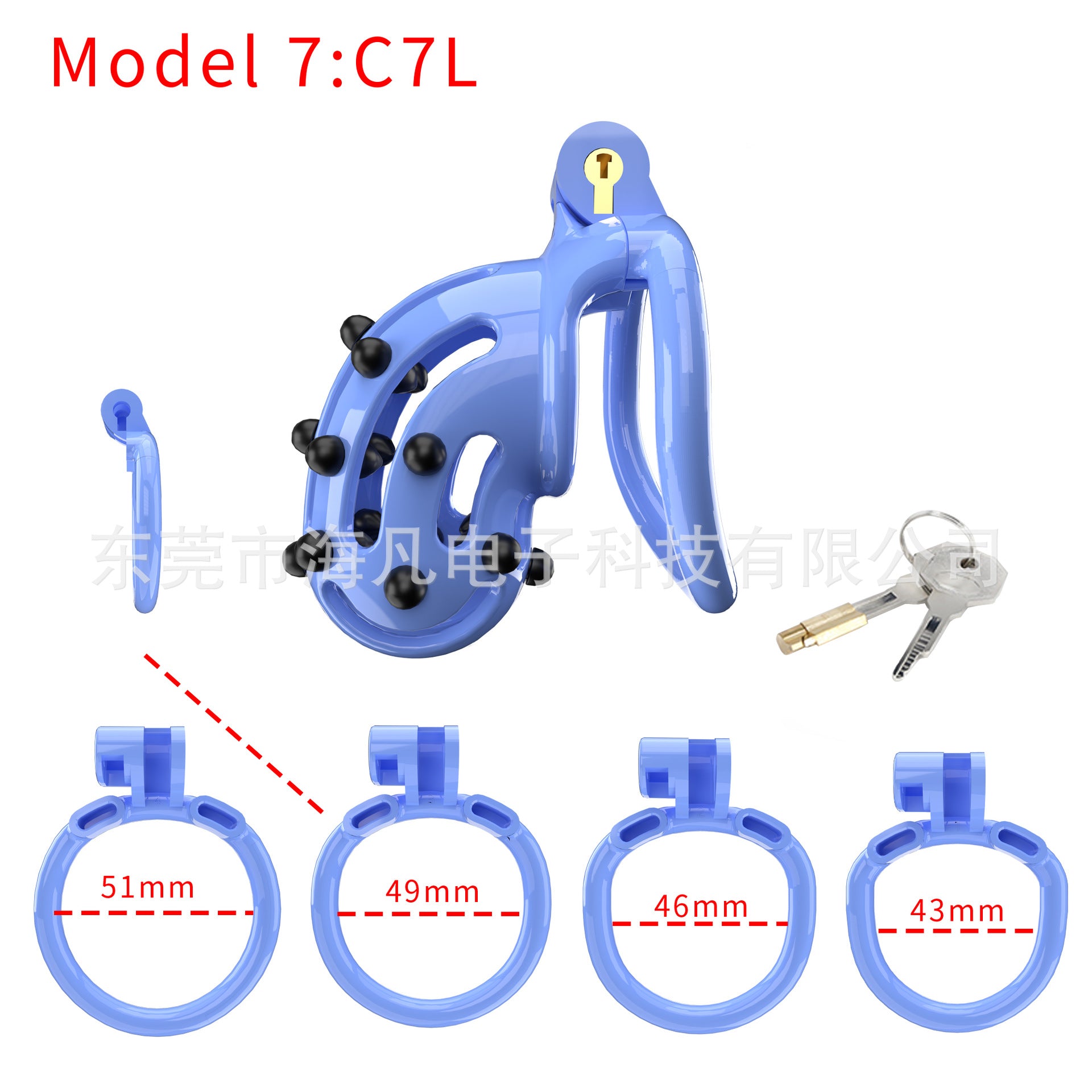 Chastity Cage with Spikes & 4 Rings - Blue - Round Rings - image 12