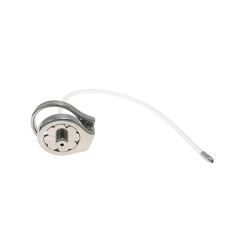 Flat Stainless Steel Chastity Cage with Long Hollow Urethral Tube - image 13