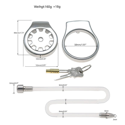 Thickened Stainless Steel Chastity Cage with 11.8-Inch Catheter – 4 Ring Sizes - B - 1.97'' - image 9