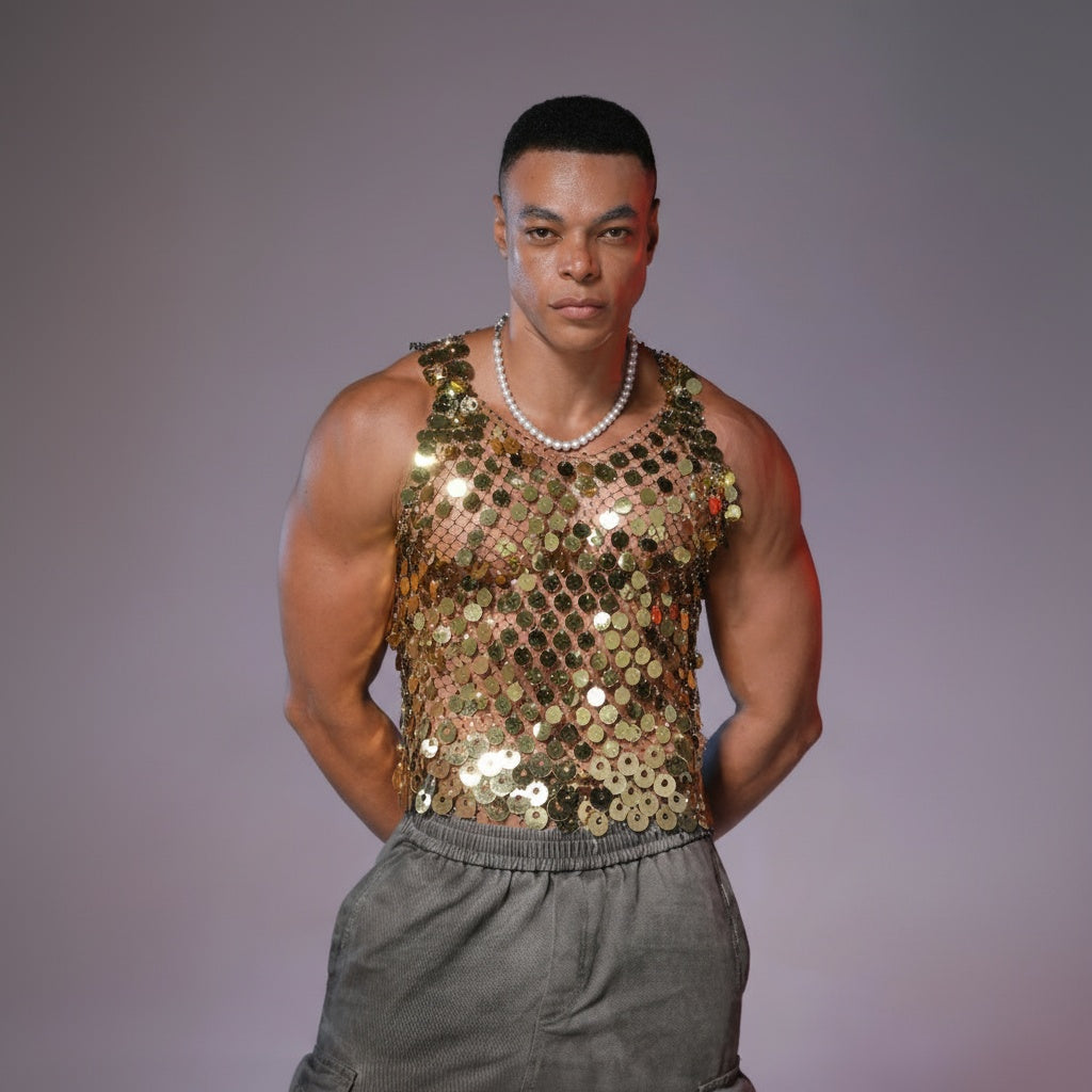 Starluxe Mesh Sparkle Top – Style F - Golden - XL - image 3