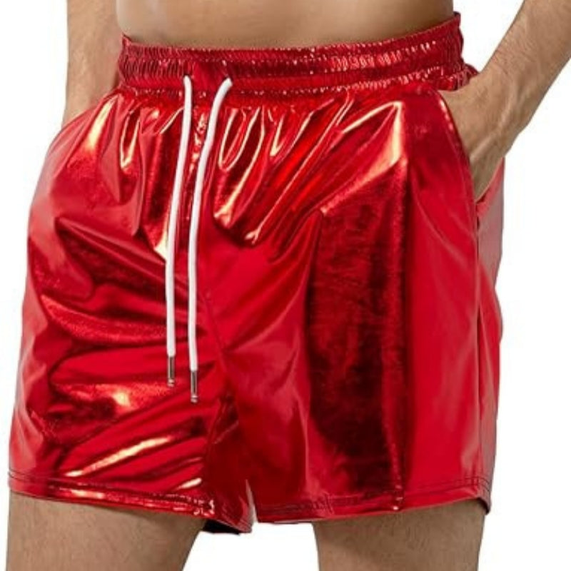 Mens Sexy Shorts Metallic Shiny Short Pants - Red - XXL - image 3