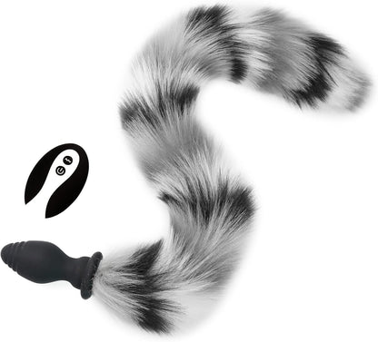 Multicolor Fox Tail Light Up Butt Plug - Black & white - image 26