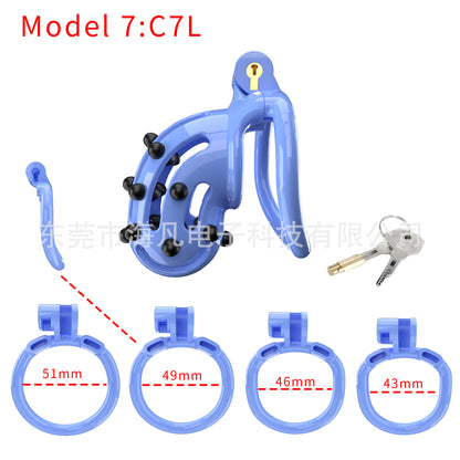 Chastity Cage with Spikes & 4 Rings - Blue - Curved Rings - image 11