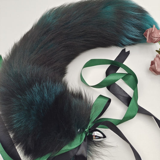 Aurora Green Handmade Detachable Plug Fox Tail - 50cm - image 0