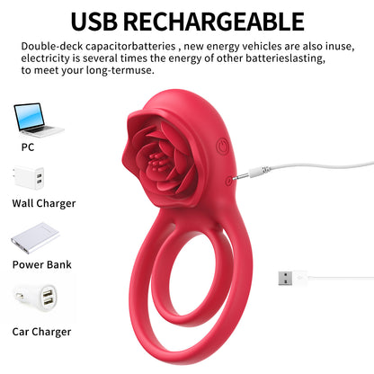 Remote Control Vibrating Cock Ring with Rose Clitoral Stimulator - image 5