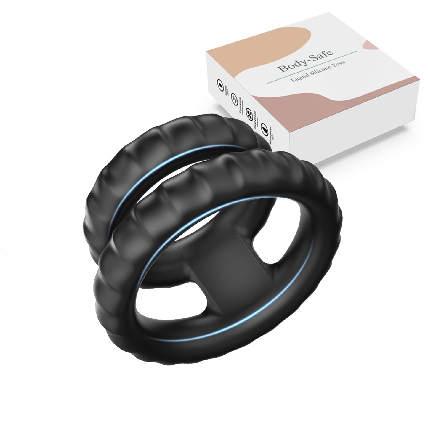 Silicone Double Cock Ring - Black - image 4
