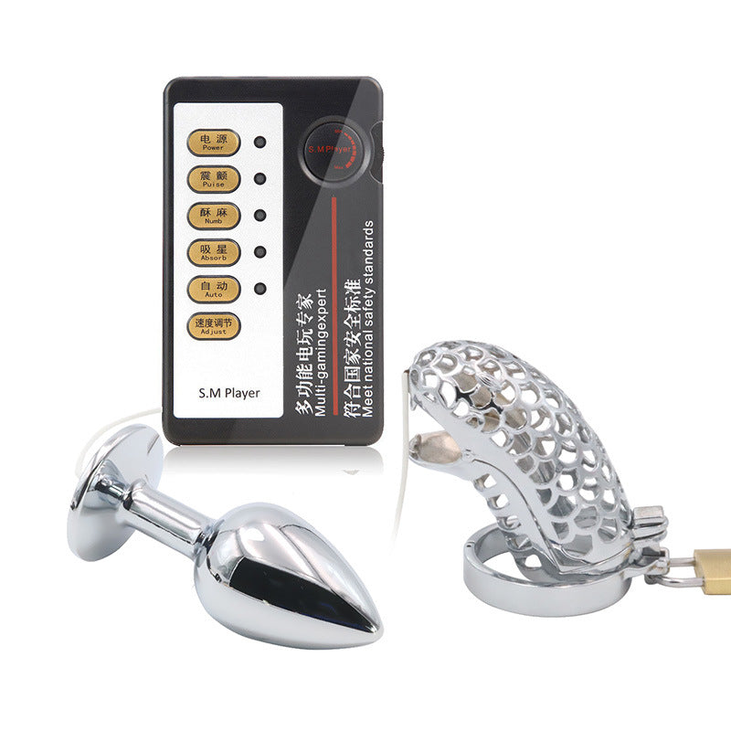 Electric Shock Anal Plug Chastity Lock Set - cage ring - 50mm - image 0