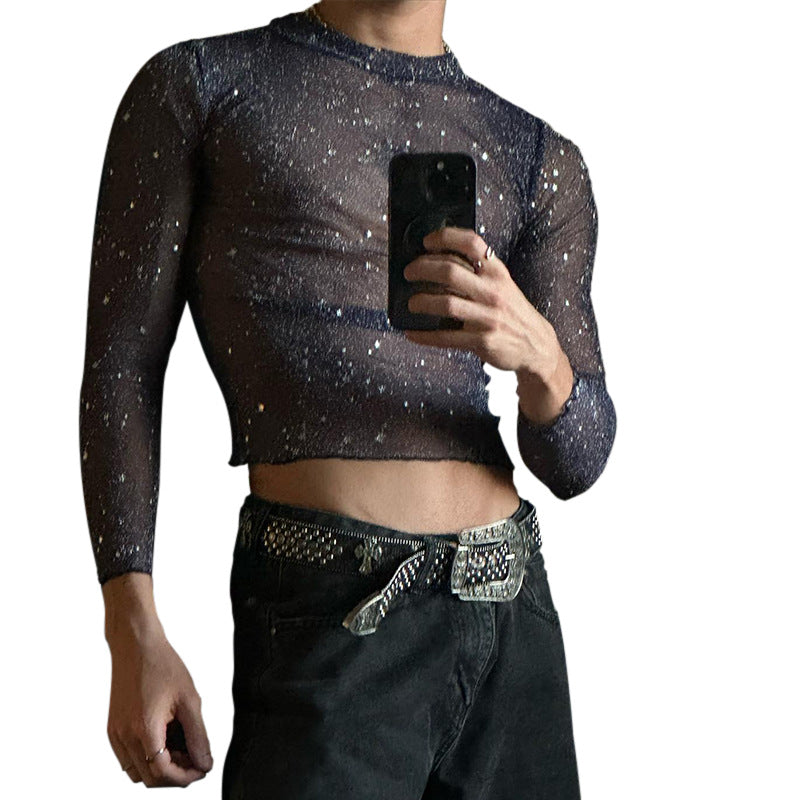 Sexy Slim Stretch Mesh Crop T Shirts - Purple - 3XL - image 1