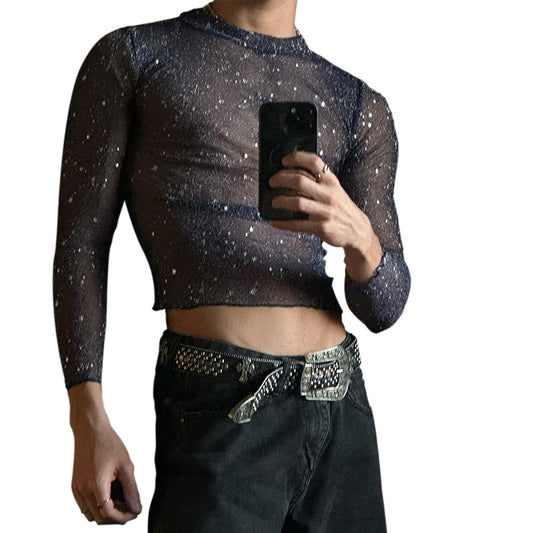 Sexy Slim Stretch Mesh Crop T Shirts - Purple - 3XL - image 1