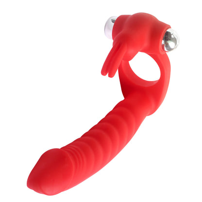 Double Penetration Cock Ring with Vibration - Red - image 1