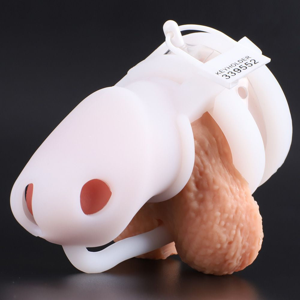 Silicone Cock Cave Extended Wear Chastity Cage Set - White - image 5