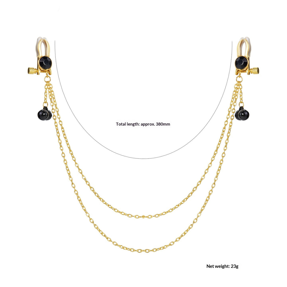 Crystal Chain-linked Nipple Ring  - Black - image 1