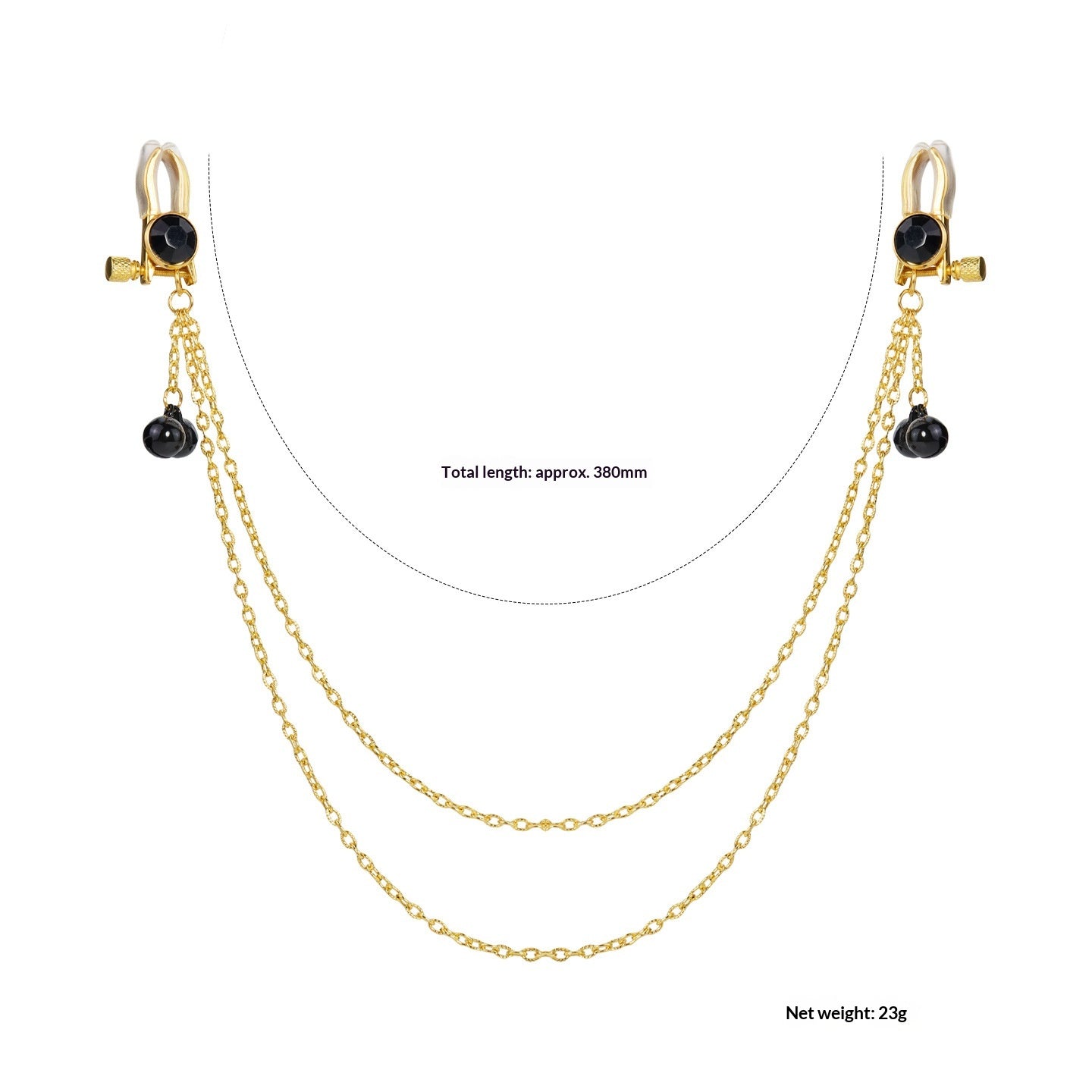 Crystal Chain-linked Nipple Ring  - Black - image 1