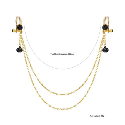 Crystal Chain-linked Nipple Ring  - Black - image 1