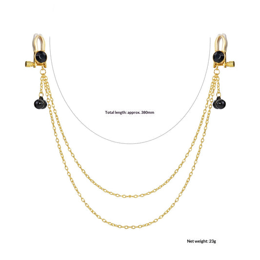 Crystal Chain-linked Nipple Ring  - Black - image 1