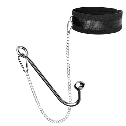 Metal Anal Hook with Leather Collar Sexual Kits - Black - image 2