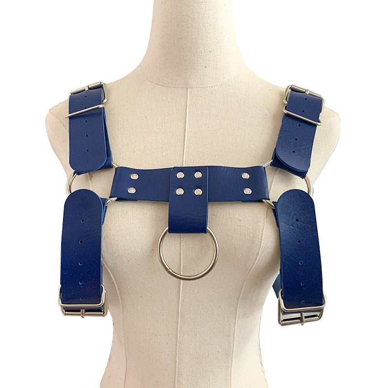 English Bull Dog Leather Chest Harness Sexy Men Lingerie - Dark Blue - image 9