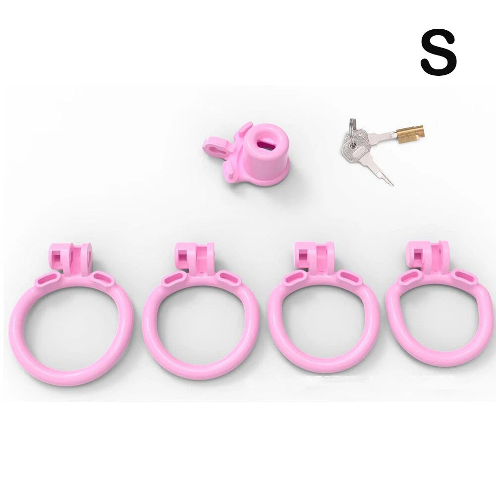 Narrow Chastity  With 4 Sizes Rings And Invisible Lock - Pink - S - image 8