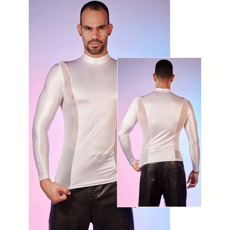 Men's Oiled Shiny High Elastic Long Sleeve Top - image 7