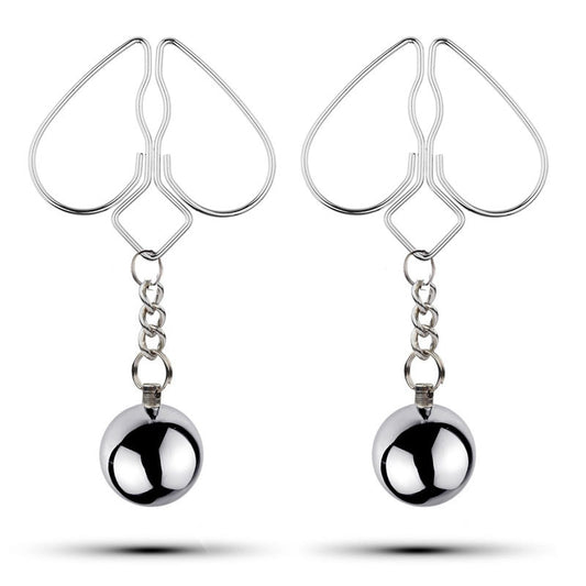 BDSM Reverse Heart Nipple Clamps Nipple Clips - Silver - image 0