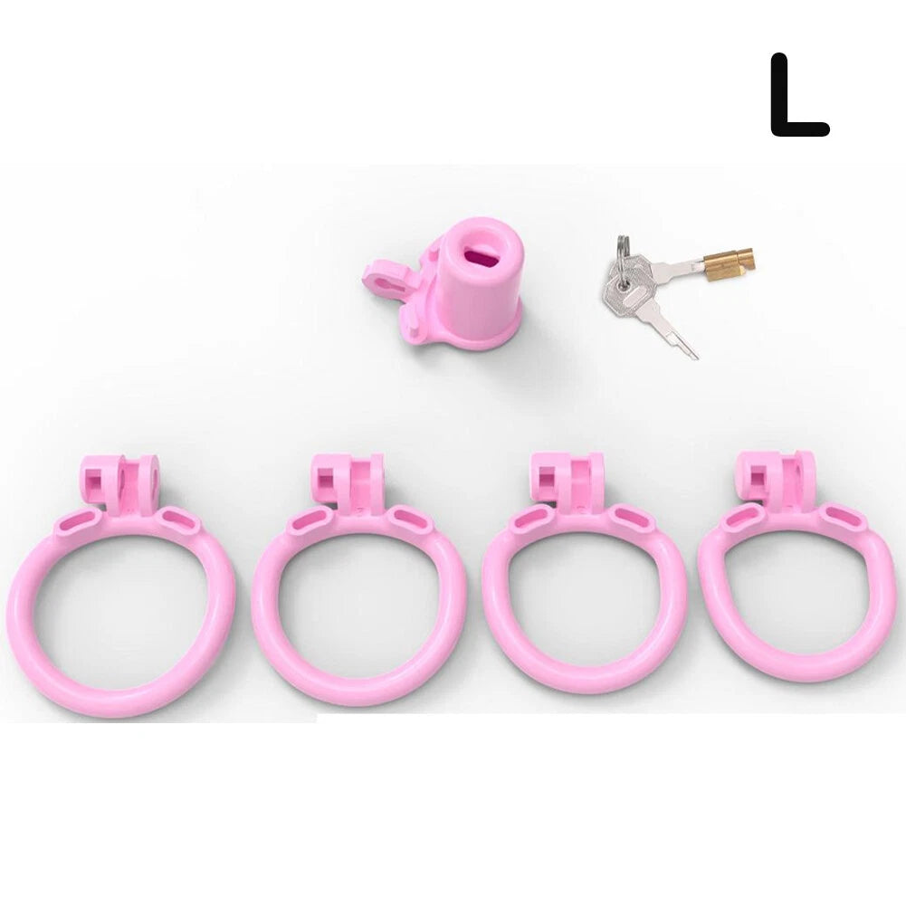 Narrow Chastity  With 4 Sizes Rings And Invisible Lock - Pink - L - image 9