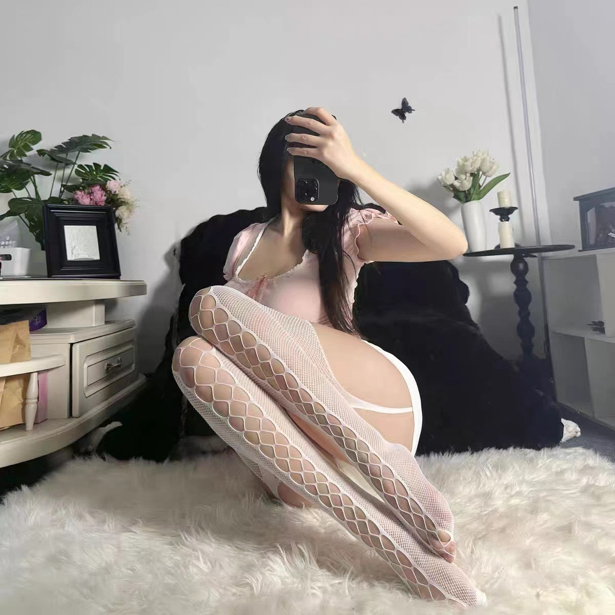 Seductive Suspender Fishnet Thigh-Highs – Bold, Sheer & Beautiful - White - One Size - image 5