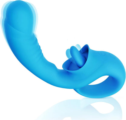 Clitoris Tongue Licking Vibrating Dildo - Blue - image 5