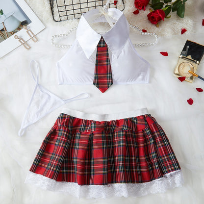 Naughty School Vibes – Sexy Plaid Lingerie Costume - White - XXL - image 9