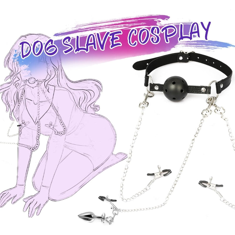 5-Piece BDSM Bondage Set – Ball Gag, Nipple Clamps & Anal Plug for Couples - image 3