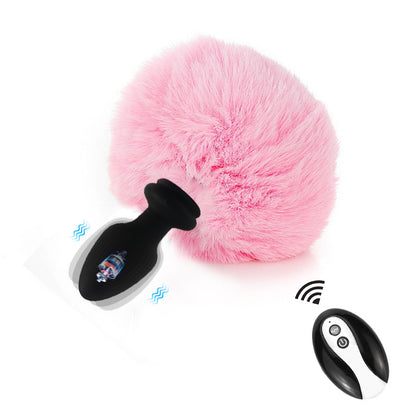 Multi-Color Bunny Tail Vibrating Anal Plug with Remote Control - Pink - image 7