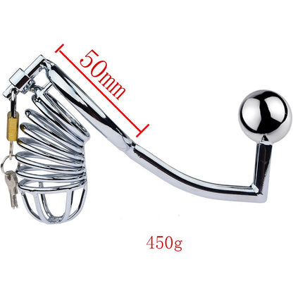 Discipline Chastity Cock Cage with Butt Plug Hook - 50mm Ring - image 1