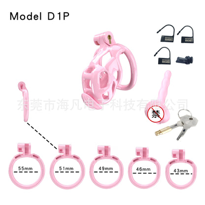 Cobra Resin Chastity Cage with 4 Rings & Catheter Tube - Pink - Nano - with urethral plug - image 3