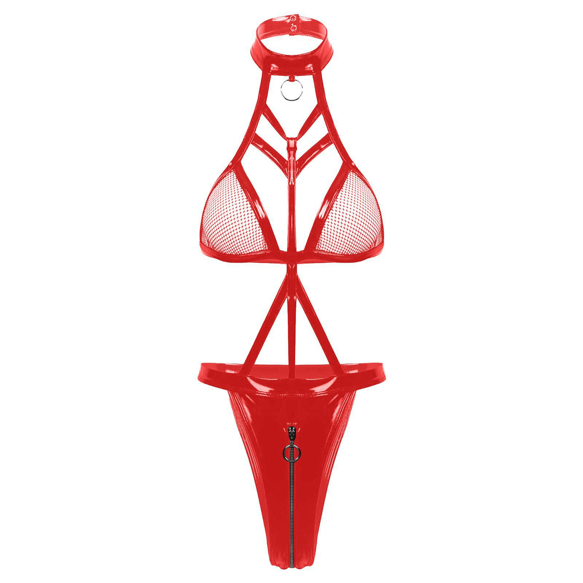 Sultry Wet-Look Patent Leather Bodysuit - Red - XXL - image 5