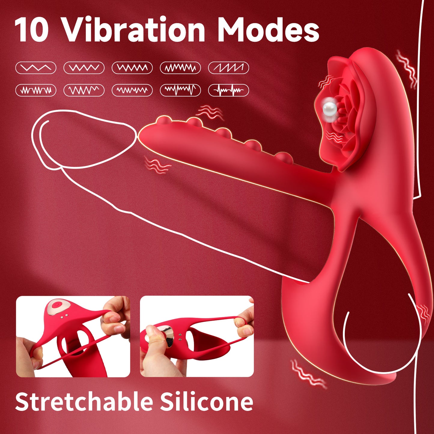 Rose Stimulation Sex Toys With Vibrating Cock Ring  10 Modes - image 2
