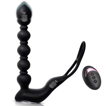 7.3'' Dual-Motor Prostate Massager with Remote Control & Flexible Anal Beads - Black - image 0