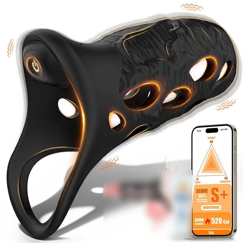 Vibrating Penis Sleeve Cock Ring with APP Control - Black - image 0