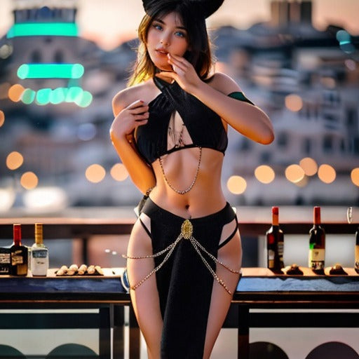 Exotic Black Cat Cosplay Costume – Adjustable Lingerie-Inspired Belly Dance Outfit with Chains & Gold Accents - image 0