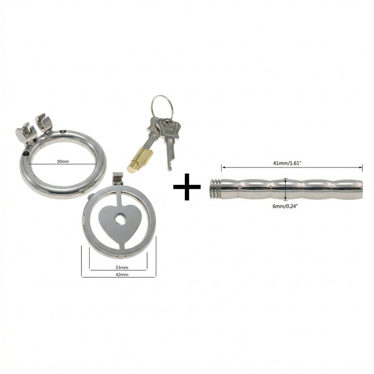 Lock Your Heart Chastity Cage - 50mm + Long Urethral Tube - image 5