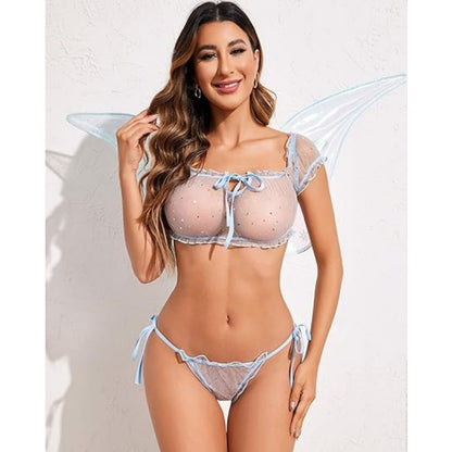 Flirty Off-Shoulder Ruffle Lingerie Set - Sheer Mesh Bra & Tie-Side Panty - image 36