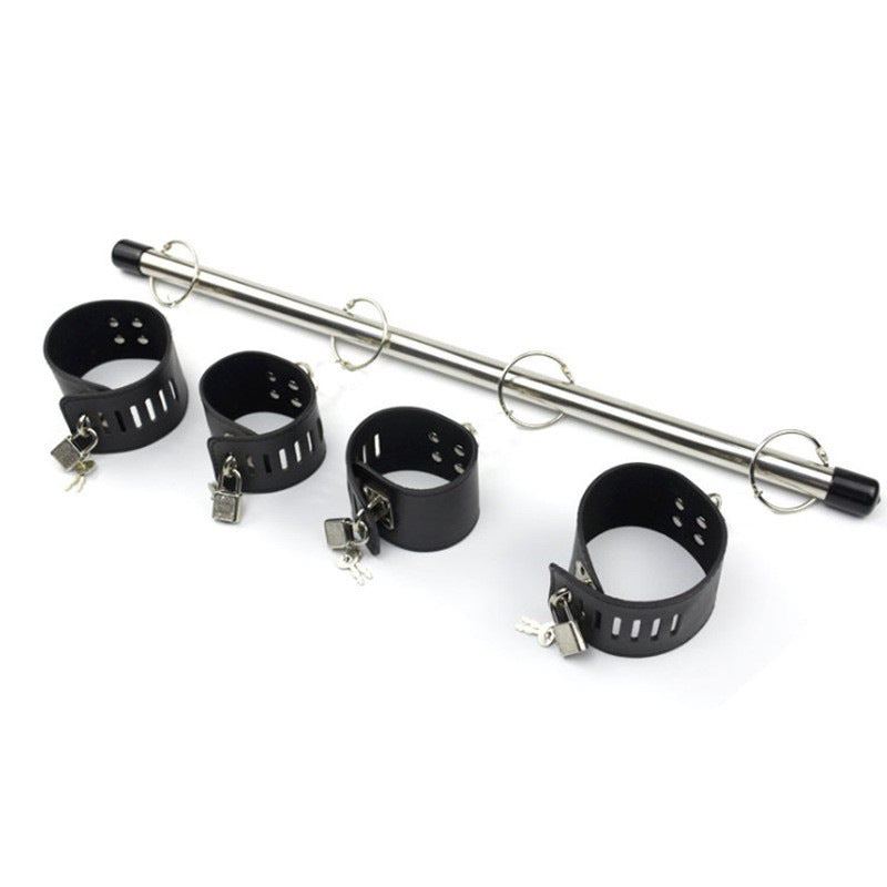 SM Stainless Steel Spreader Bar with Handcuffs Shackles - Black - image 0