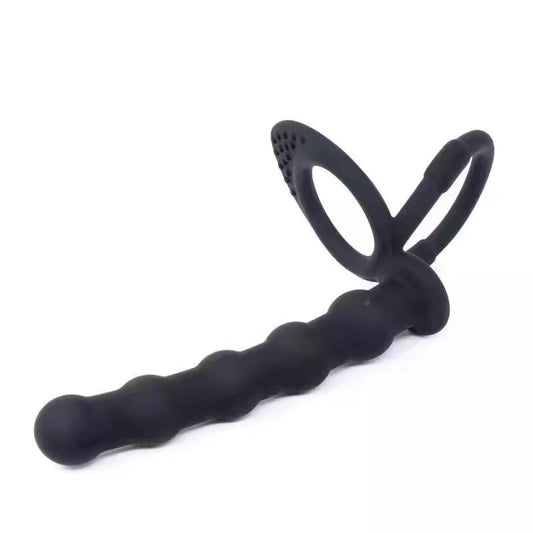 Butt Plug with 2 Cock Rings  - Black - image 0