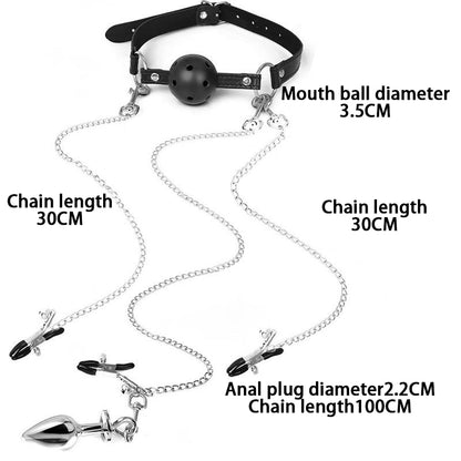 5-Piece BDSM Bondage Set – Ball Gag, Nipple Clamps & Anal Plug for Couples - 2.2cm - image 9