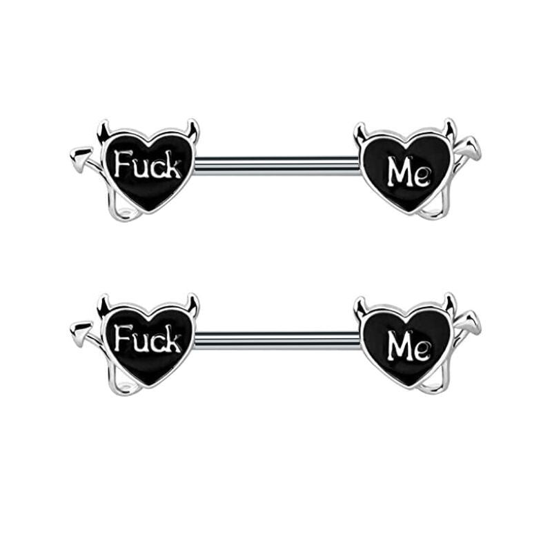 Hear Shape Fxxk Me Nipple Piercing Ring - fuck me - image 1