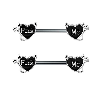 Hear Shape Fxxk Me Nipple Piercing Ring - fuck me - image 1