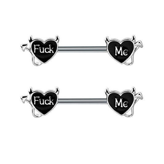 Hear Shape Fxxk Me Nipple Piercing Ring - fuck me - image 1