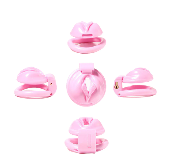 Cuck Denier: Pink Pussy Shaped Resin Sissy Chastity Cage - image 0
