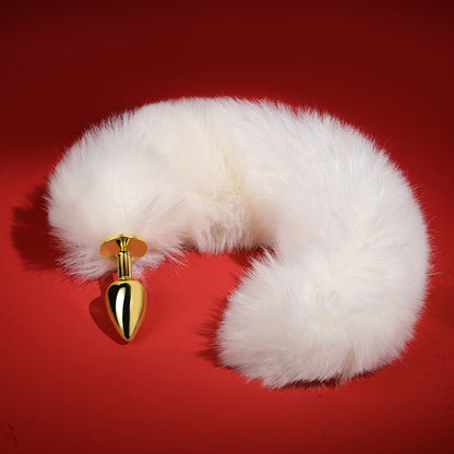 Fluffy Fox Tail Anal Plug  - White fox tail & gold plated - image 6